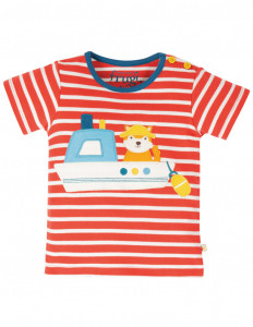 Tricou din bumbac organic -Red Stripe/Boat, Frugi