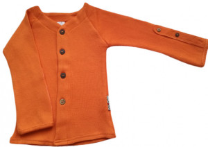 Cardigan ManyMonths lână merinos - Festive Orange, marime 5-7 ani