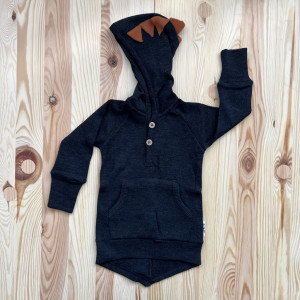 Hanorac lână merinos ManyMonths - Dino Foggy Black