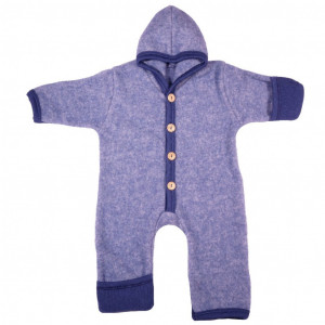 Overall Cosilana cu mănuși și botoșei lână merinos fleece si bumbac - Marine Melange