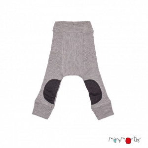 Pantaloni dublati Manymonths Patches lână merinos - Silver Cloud, 6 luni - 1,5/2 ani