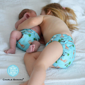 Set 3 Scutece Textile Charlie Banana - Sophie La Girafe Organic Blue (Inserturi Noi De Cânepă Cu Fleece) - Mărime Unică