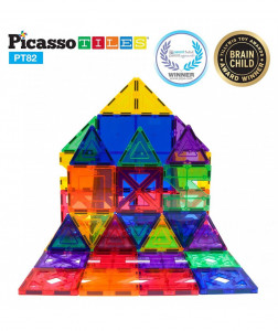 Set PicassoTiles Creativitate - 82 Piese Magnetice De Construcție Colorate - 10 Forme Diferite