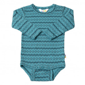 Body din lână merinos Joha - Wool Print Storm Blue