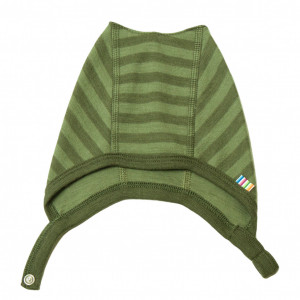 Caciulă din lână merinos Joha - Green Stripe