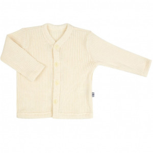 Cardigan din lână merinos Joha - Rib Basic White