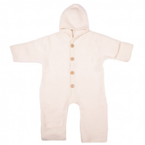 Overall Cosilana cu mănuși și botoșei lână merinos fleece si bumbac - Natur