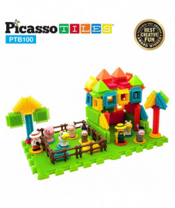 Set PicassoTiles Basic Bristle Shape Blocks Farm - 100 de forme de construcție ce se întrepătrund