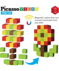 Set PicassoTiles Puzzle magnetic cu 102 cuburi Pixel (piese magnetice 3D)