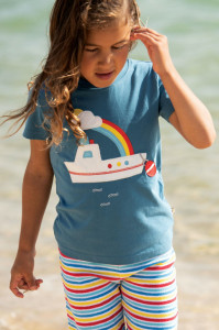 Tricou din bumbac organic - Steely Blue/Boat, Frugi