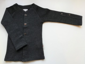 Cardigan ManyMonths lână merinos - Foggy Black, marime 5-7,5 ani