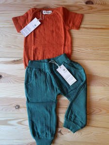 Pantaloni cu buzunare din muselină Organic by Feldman - Emerald