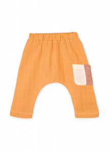 Pantaloni-șalvari din muselină de bumbac organic Organic by Feldman - Play of Colors Sun Ochre