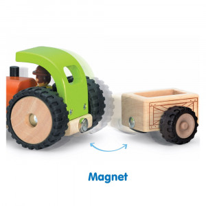 Tractoras din lemn cu remorca magnetica, Wonderworld