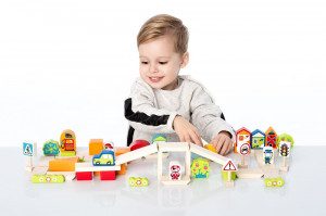 Kit De Constructie Pentru Baietei 55 piese, Jucarie Din Lemn, Cubika