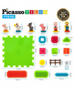 Set PicassoTiles Basic Bristle Shape Blocks Farm - 100 de forme de construcție ce se întrepătrund