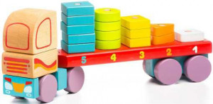 Camion cu forme geometrice 19 piese, Jucarie din lemn, Cubika