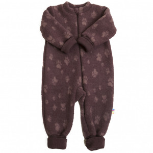 Overall Joha din lana merinos fleece, cu manusi si botosei - Footprint Purple