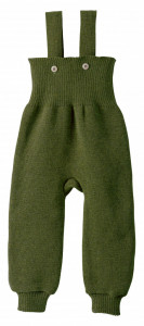 Pantaloni cu bretele lână merinos Disana - Olive