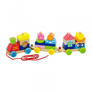 Puzzle trenulet din lemn cu cuburi, Viga Toys