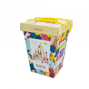 Set de constructii 100 piese, Joc din lemn, Cubika