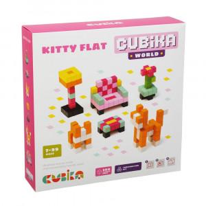 Set de constructii 200 piese, World Kitty Flat, Joc Din Lemn, Cubika
