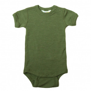 Body cu mânecă scurtă lână merinos și mătase Joha - Green