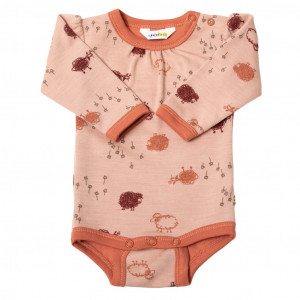 Body lână merinos si bumbac organic Joha - Peach Sheep, marimea 60 (1-4 luni)