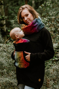 Hanorac pentru babywearing Lennylamb -Black/Symphony Rainbow Dark