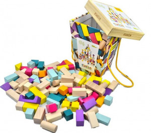 Set de constructii 100 piese, Joc din lemn, Cubika