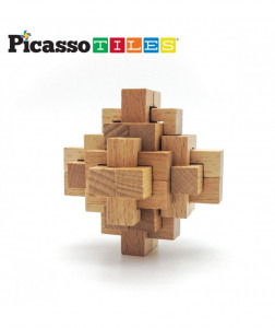 Set PicassoTiles 8 stiluri de Puzzle logic din lemn: cuburi Burr, minge, butoi, șarpe-cub