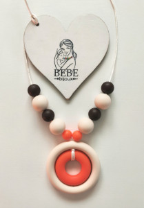 Colier de babywearing, alaptare si dentitie din silicon - Orange&Cream Circles