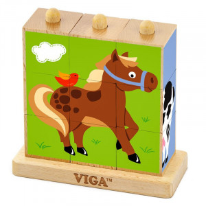 Cuburi montessori - Animale de ferma, Viga Toys