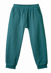 Pantaloni cu buzunare din muselină Organic by Feldman - Emerald
