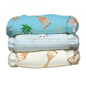 Set 3 Scutece Textile Charlie Banana - inserturi noi cu fleece , Sophie La Girafe Blue