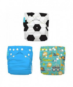 Set 3 Scutece Textile Charlie Banana Safari ORGANIC (Inserturi Noi De Cânepă Cu Fleece) - Mărime Unică