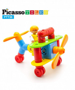 Set PicassoTiles Avion - 36 blocuri magnetice de construcție colorate