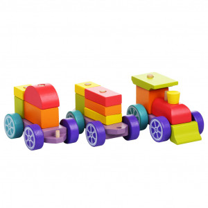 Trenulet 15 piese, Rainbow Express - Jucarie din lemn, Cubika