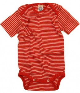 Body cu mânecă scurtă lână merinos si mătase - Red Stripes, Cosilana