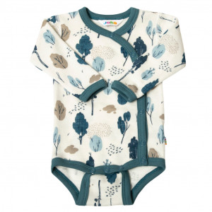 Body kimono din lână merinos si bambus Joha - Dark Blue Trees