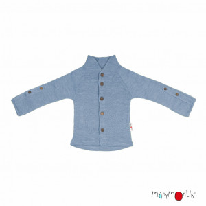 Cardigan ManyMonths lână merinos - Blue Mist (cu guler)