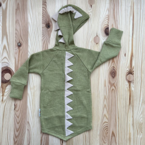 Hanorac lână merinos ManyMonths - Dino Pea Green