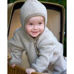 Overall Cosilana cu mănuși și botoșei lână merinos fleece si bumbac - Latte Machiato