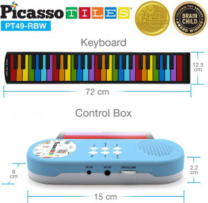 Pian flexibil portabil (orgă electronică) PicassoTiles Curcubeu cu 49 de clape și boxă
