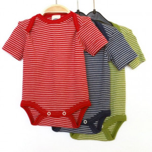 Body cu mânecă scurtă lână merinos si mătase - Red Stripes, Cosilana