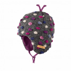 Caciulă cu snur Pure Pure lână organică boiled wool - Slate/Berry