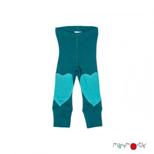 Colanti ManyMonths lână merinos Unique Heart cu protectii genunchi - Ocean Wave
