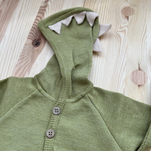Hanorac lână merinos ManyMonths - Dino Pea Green