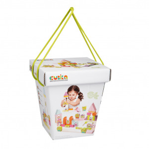Kit De Constructie Pentru Fetite 55 piese, Jucarie Din Lemn, Cubika