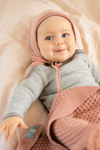 Pătură din lână merinos bebeluși Disana - Honeycomb Rose